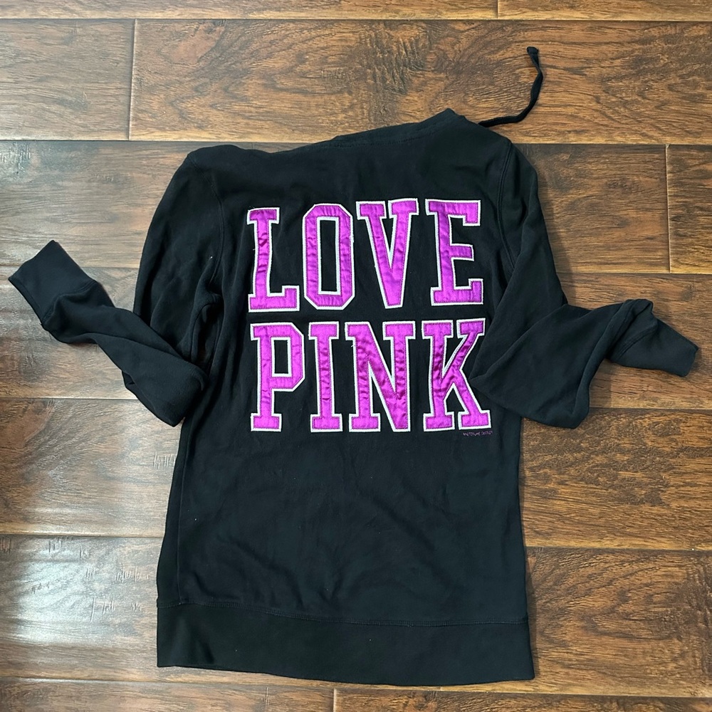 PINK by Victoria’s Secret, black and pink zip up hoodie size x-small